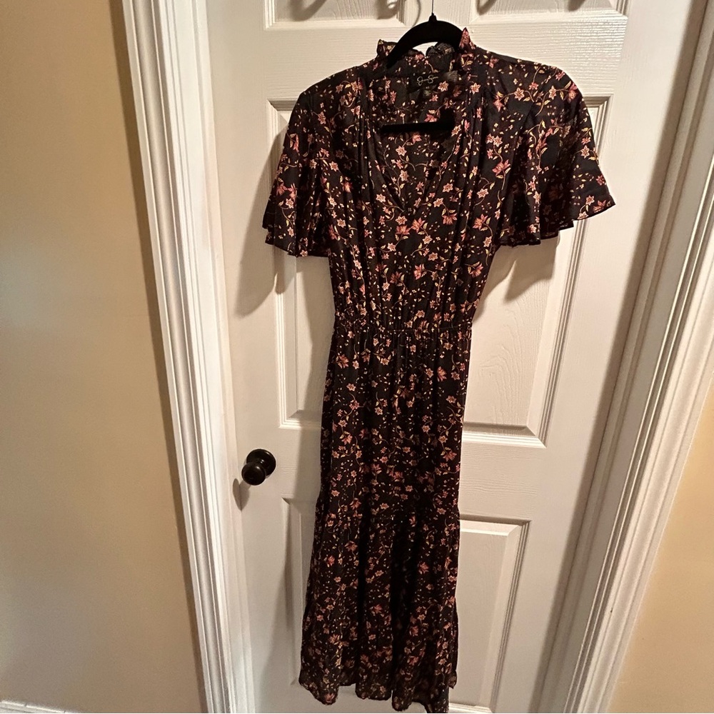 Jessica Simpson Black Floral Maxi Dress Short Sleeve Size Extra Small
